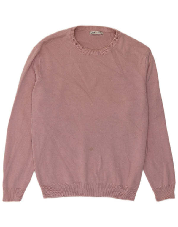 Zara Suéter masculino com gola redonda e algodão rosa médio