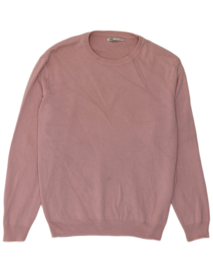 Zara Suéter masculino com gola redonda e algodão rosa médio