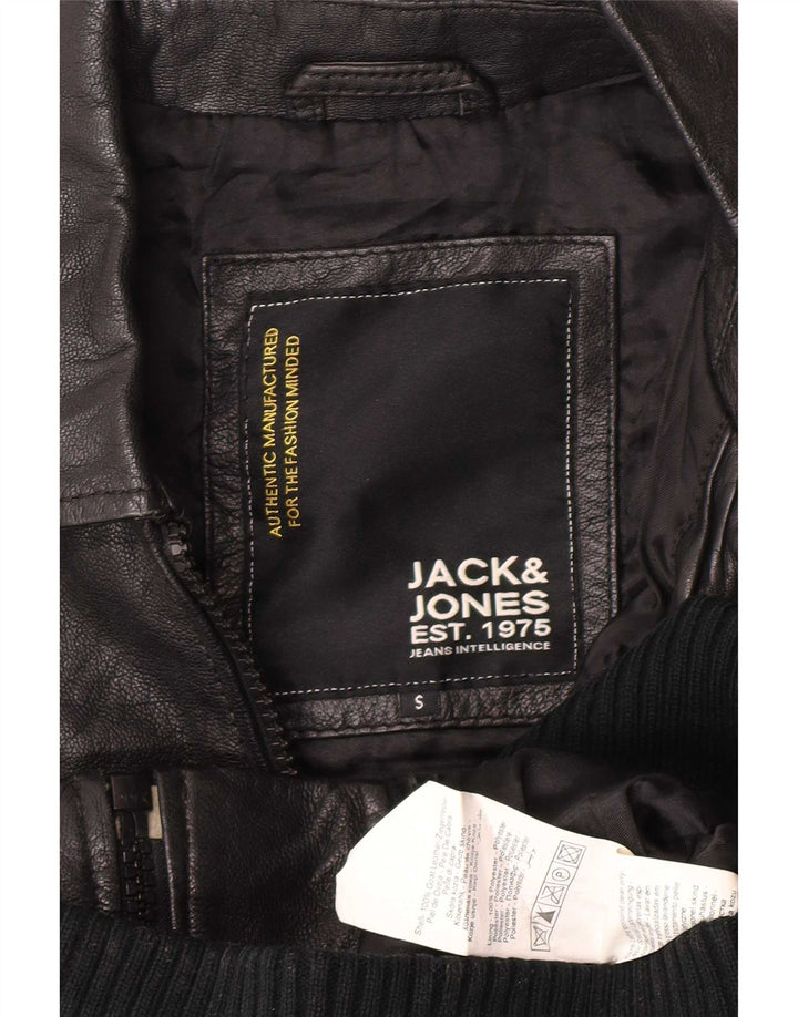 Jaqueta de couro masculina Jack & Jones UK 36 pequena preta