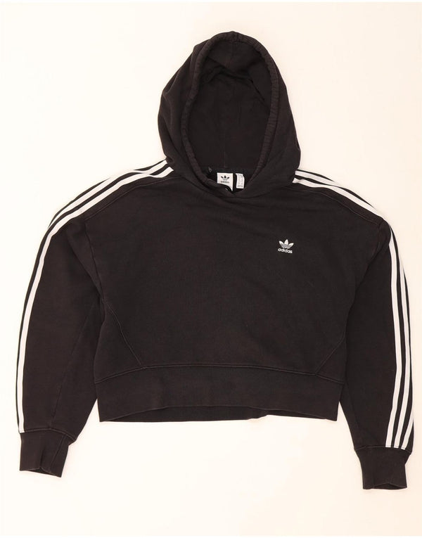 Adidas Womens Crop Oversized Hoodie Jumper Reino Unido 10 Pequeno Algodão Preto