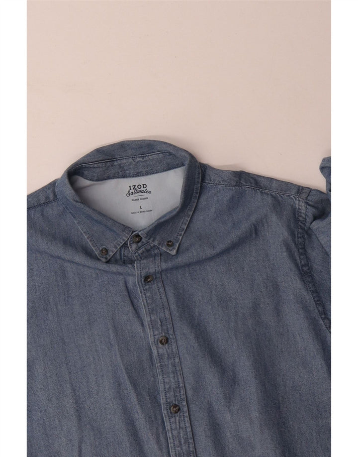 Camisa jeans masculina IZOD água salgada grande algodão azul