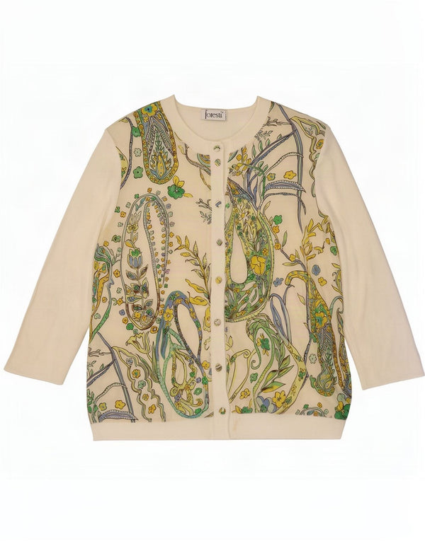 Blusa feminina vintage manga 3/4 UE 40 médio off white paisley seda