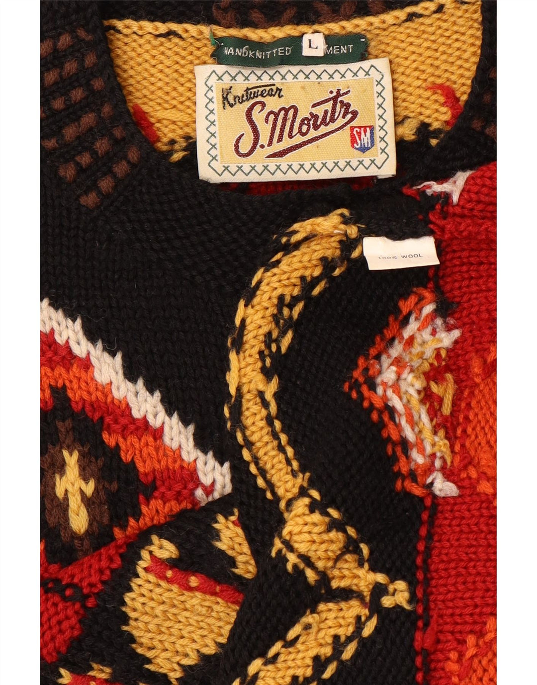 Suéter cardigã feminino S.MORITZ UK 16 grande multicolorido geométrico