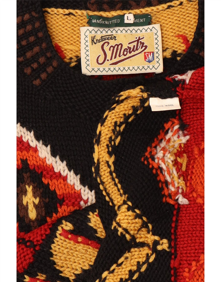 Suéter cardigã feminino S.MORITZ UK 16 grande multicolorido geométrico