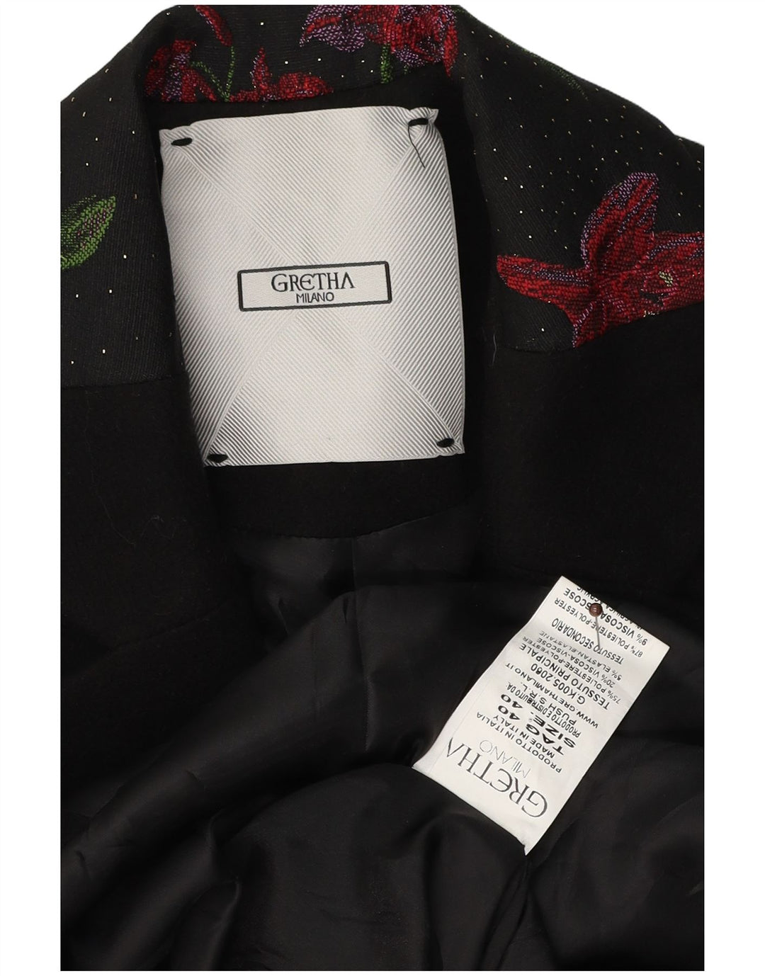 Sobretudo grande feminino Gretha Milano IT 40 pequeno preto floral poliéster
