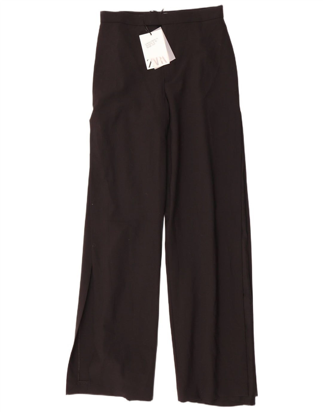 Zara Calça feminina casual de perna larga médio W28 L35 poliéster preto