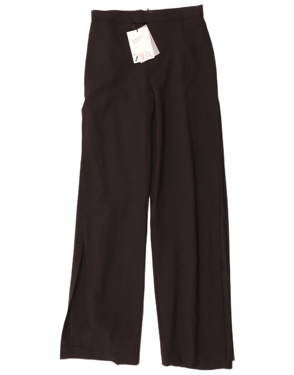 Zara Calça feminina casual de perna larga médio W28 L35 poliéster preto