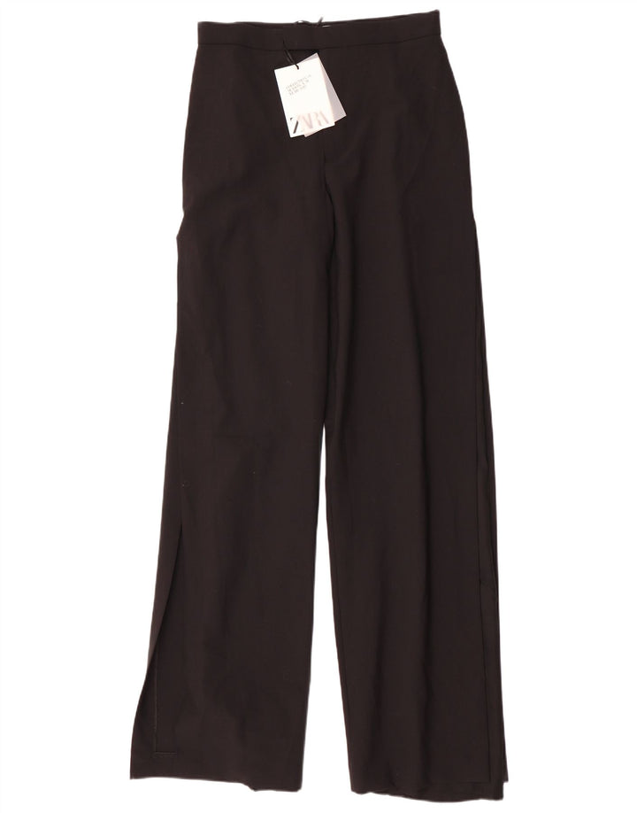 Zara Calça feminina casual de perna larga médio W28 L35 poliéster preto