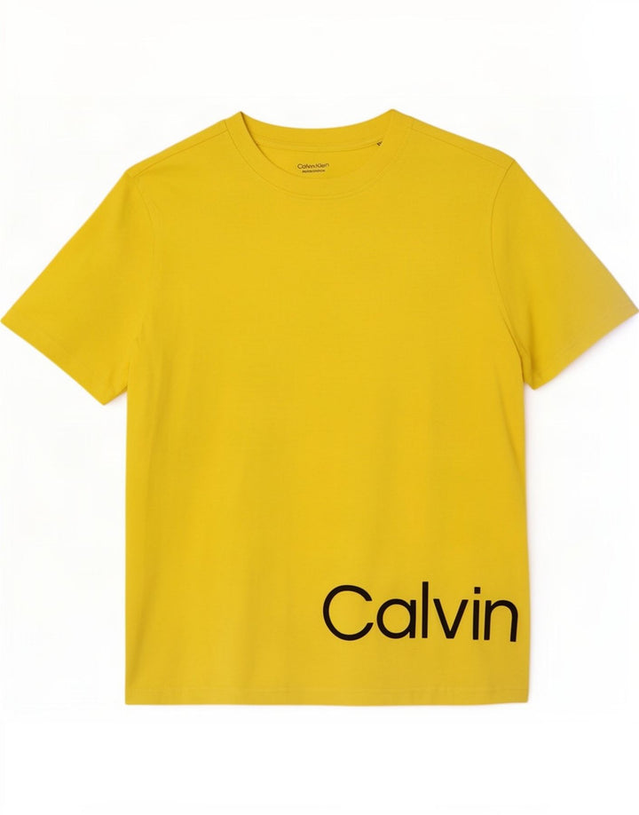 Camiseta masculina Calvin Klein com estampa gráfica pequena de algodão amarelo