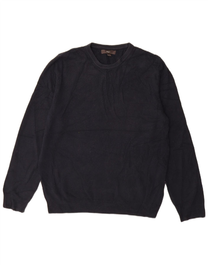Suéter masculino Marks & Spencer com gola redonda grande acrílico azul marinho