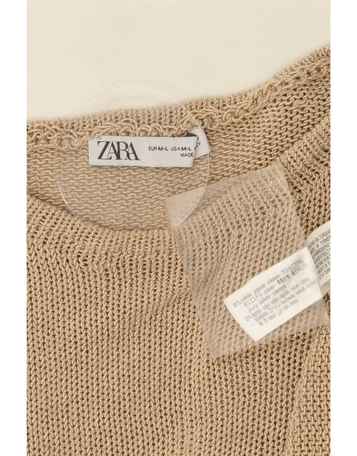 Suéter feminino Zara com gola canoa UK 14 poliéster bege médio
