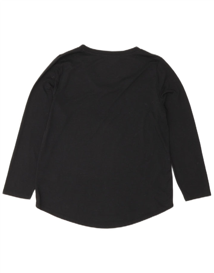 Top feminino Marks & Spencer manga comprida UK 10 pequeno poliéster preto