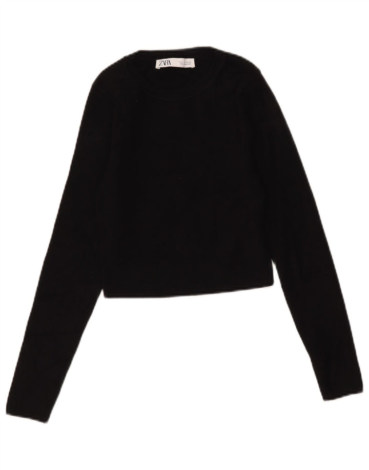 Zara Crop Top Feminino Manga Longa Reino Unido 12 Médio Preto
