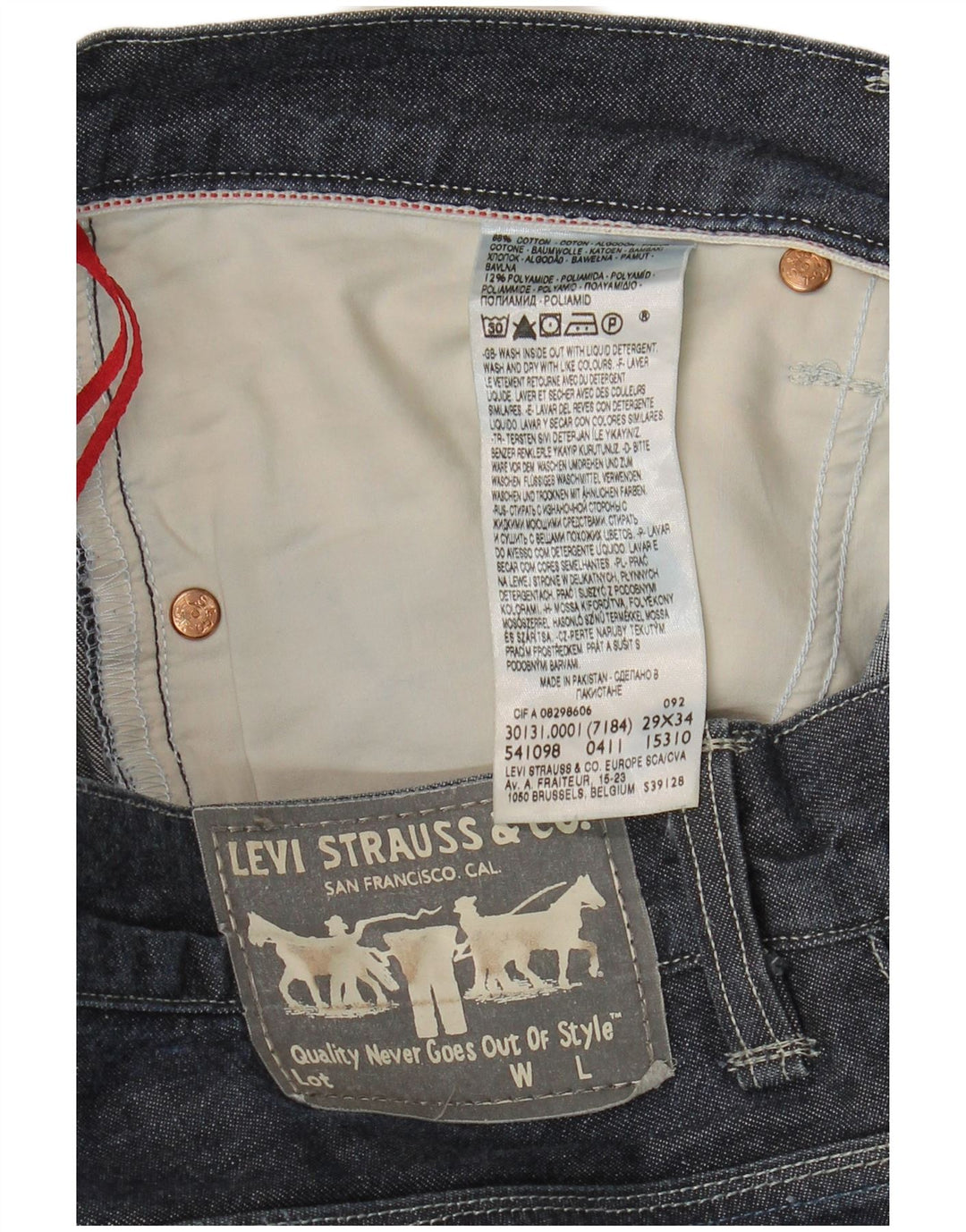 Jeans retos masculinos Levi's W29 L34 algodão azul marinho