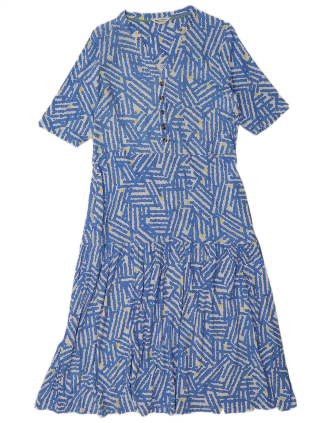 Vestido feminino em camadas White Stuff UK 12 modal geométrico azul médio