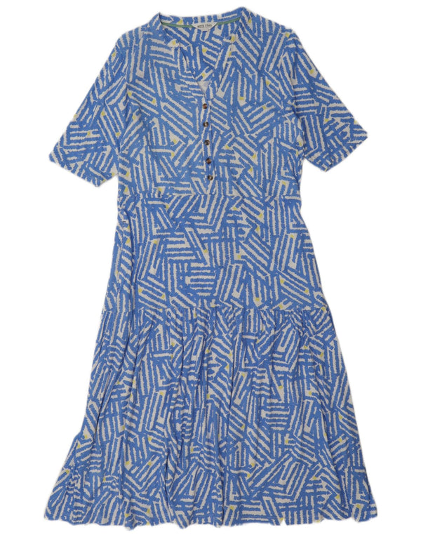 Vestido feminino em camadas White Stuff UK 12 modal geométrico azul médio