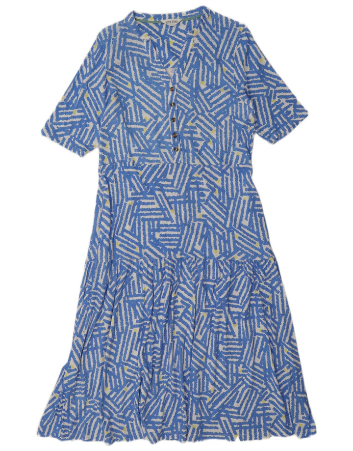 Vestido feminino em camadas White Stuff UK 12 modal geométrico azul médio