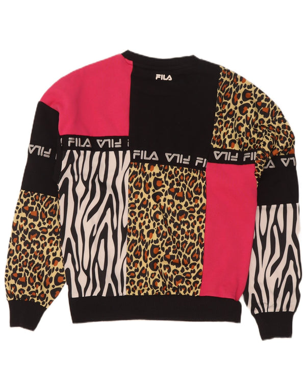 Fila moletom gráfico feminino jumper UK 6 XS preto estampa animal