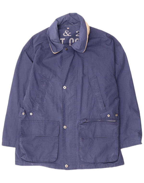 Jaqueta utilitária masculina vintage UK 42 XL poliéster azul marinho