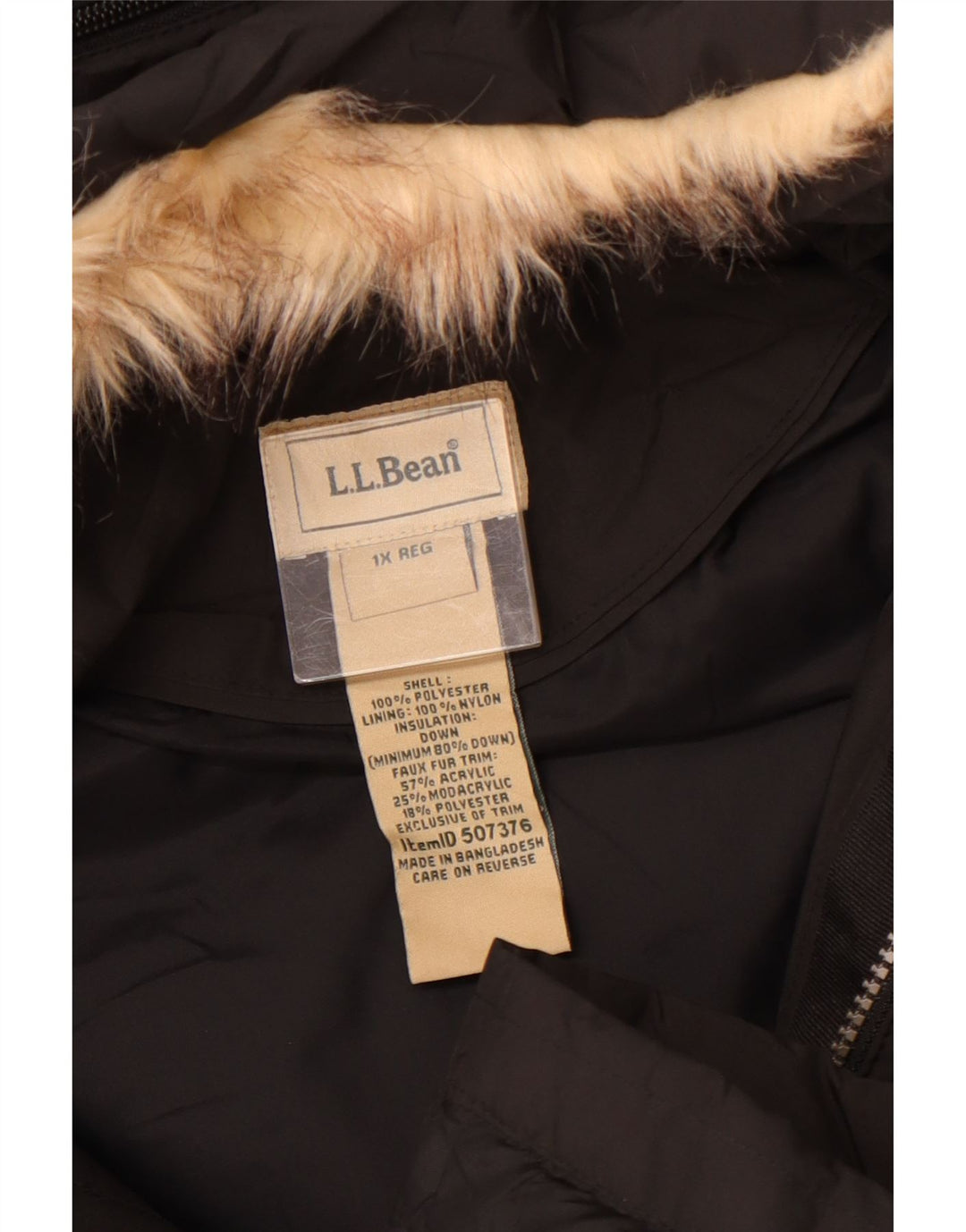 Casaco feminino acolchoado com capuz grande L.L.BEAN UK 18 XL poliéster preto