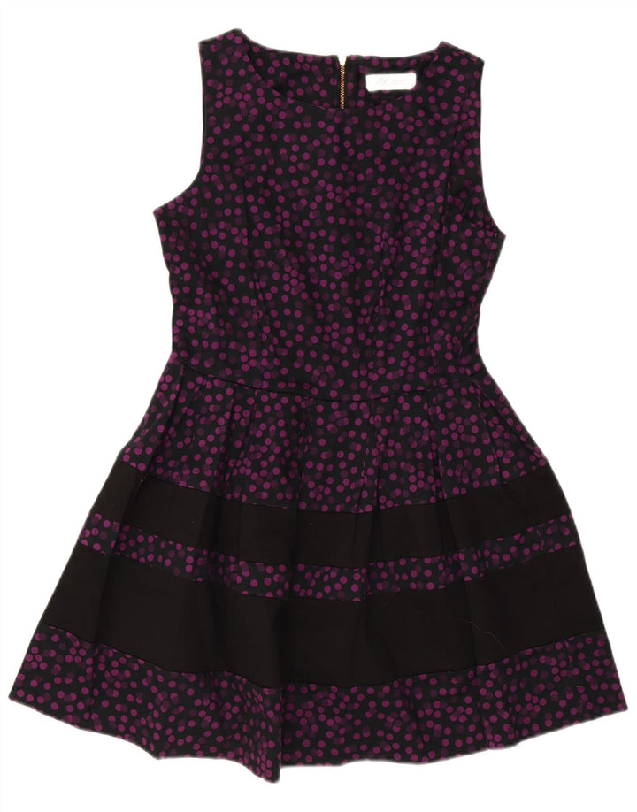 CLOSET Vestido feminino sem mangas evasê UK 12 médio preto bolinhas algodão