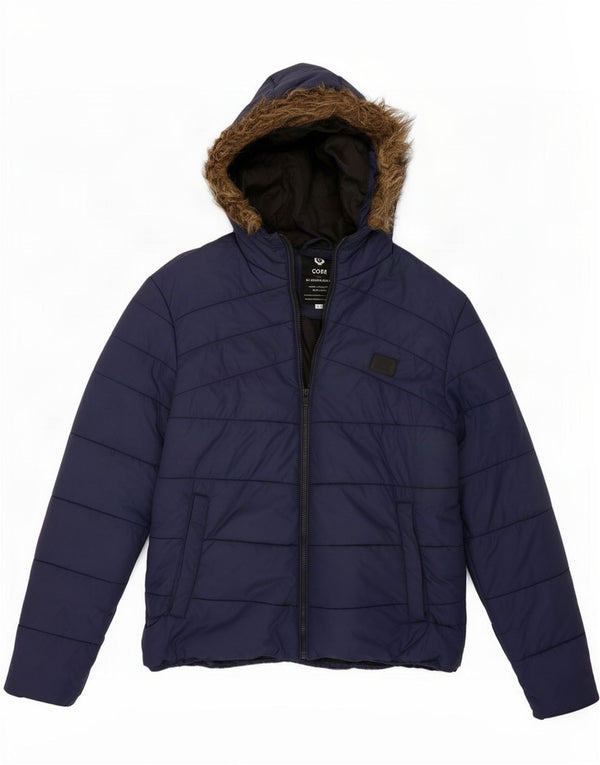 Jaqueta masculina acolchoada com capuz Jack & Jones Reino Unido 40 grande poliéster azul marinho