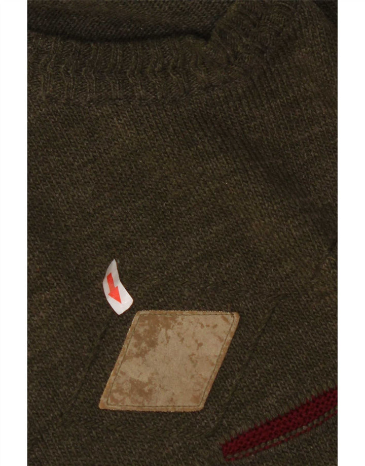 Suéter vintage masculino com gola redonda, médio cáqui Argyle/Diamante