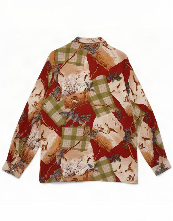 Blusa feminina vintage UK 16 grande patchwork multicolorido natureza