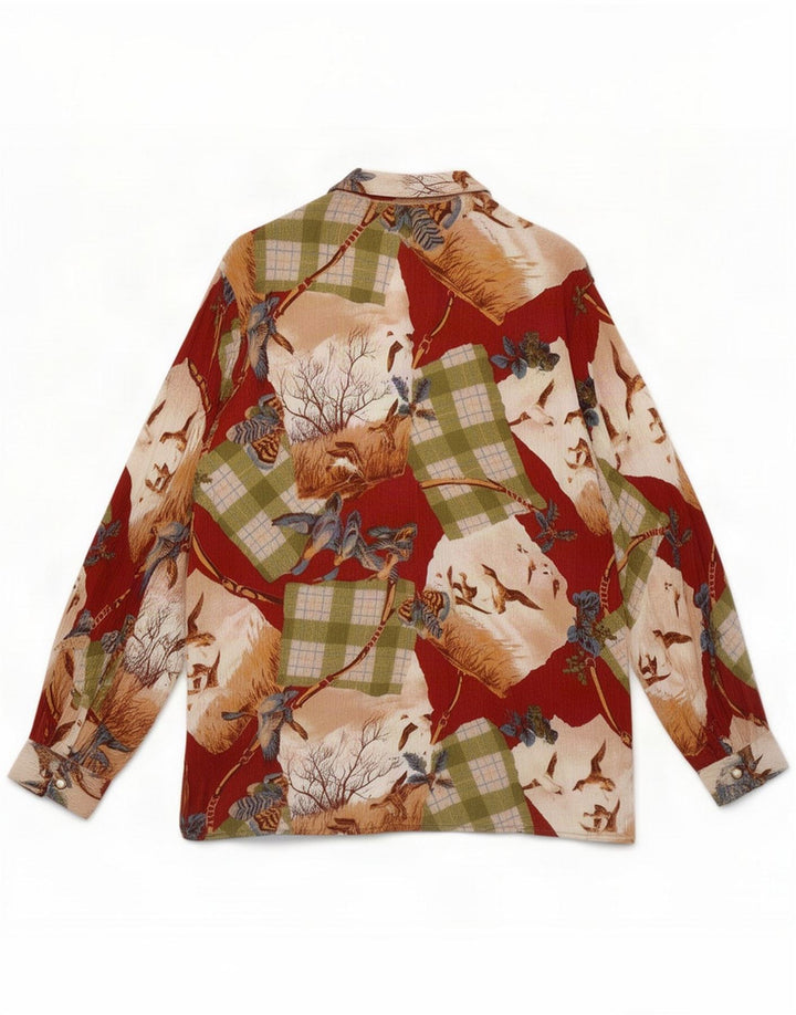 Blusa feminina vintage UK 16 grande patchwork multicolorido natureza