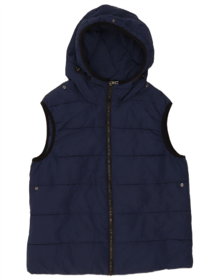 Colete acolchoado com capuz masculino Zara UK 36 pequeno poliéster azul marinho