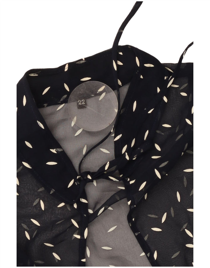 Blusa feminina VINTAGE com padrão abstrato Reino Unido 22 3XL azul marinho