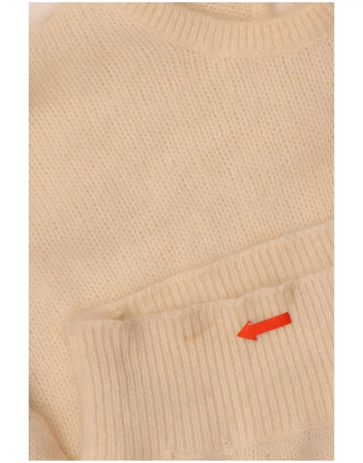 Suéter feminino VINTAGE com gola redonda UK 14 médio off white