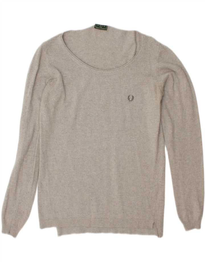 FRED PERRY Womens Boat Neck Jumper Sweater UK 14 Large Grey