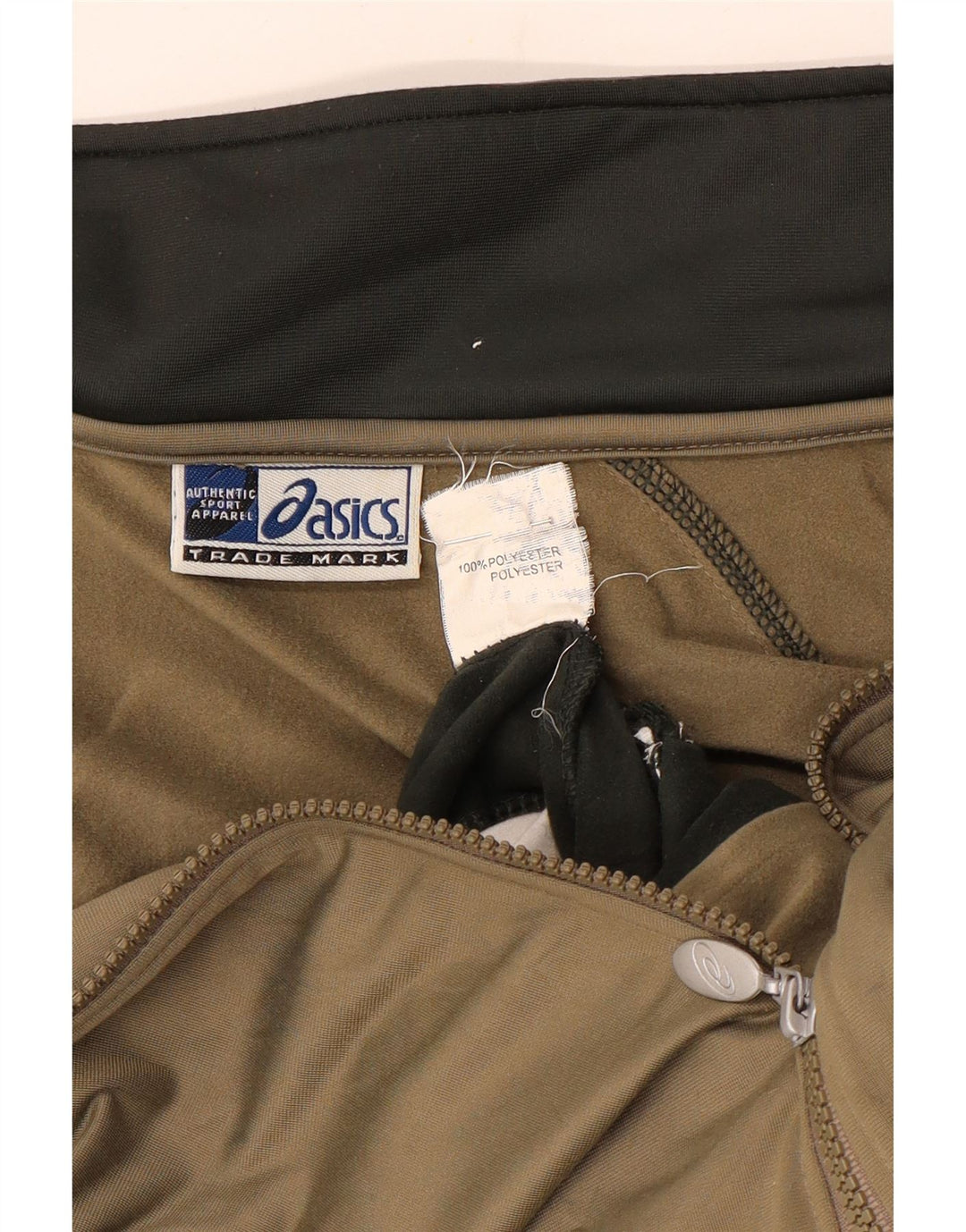 Asics Mens Tracksuit Top Jacket Medium Khaki Colourblock Poliéster