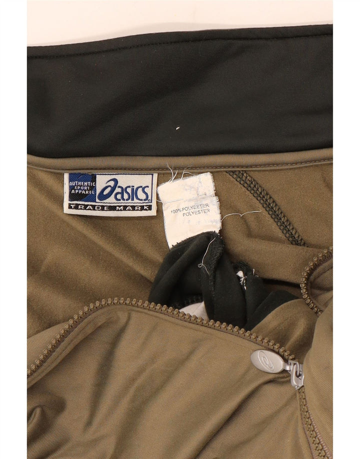 Asics Mens Tracksuit Top Jacket Medium Khaki Colourblock Poliéster