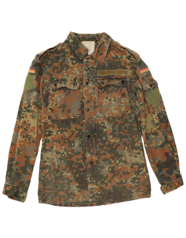 Camisa militar masculina vintage pequena camuflagem cáqui algodão