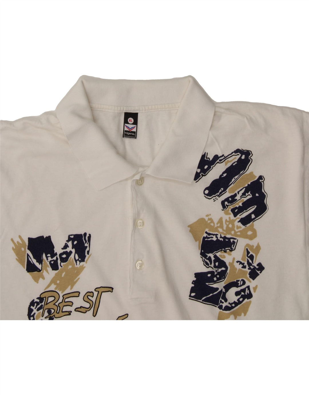 TRIGEMA Mens Graphic Polo Shirt XL Off White Cotton Vintage Trigema and Second-Hand Trigema from Messina Hembry 