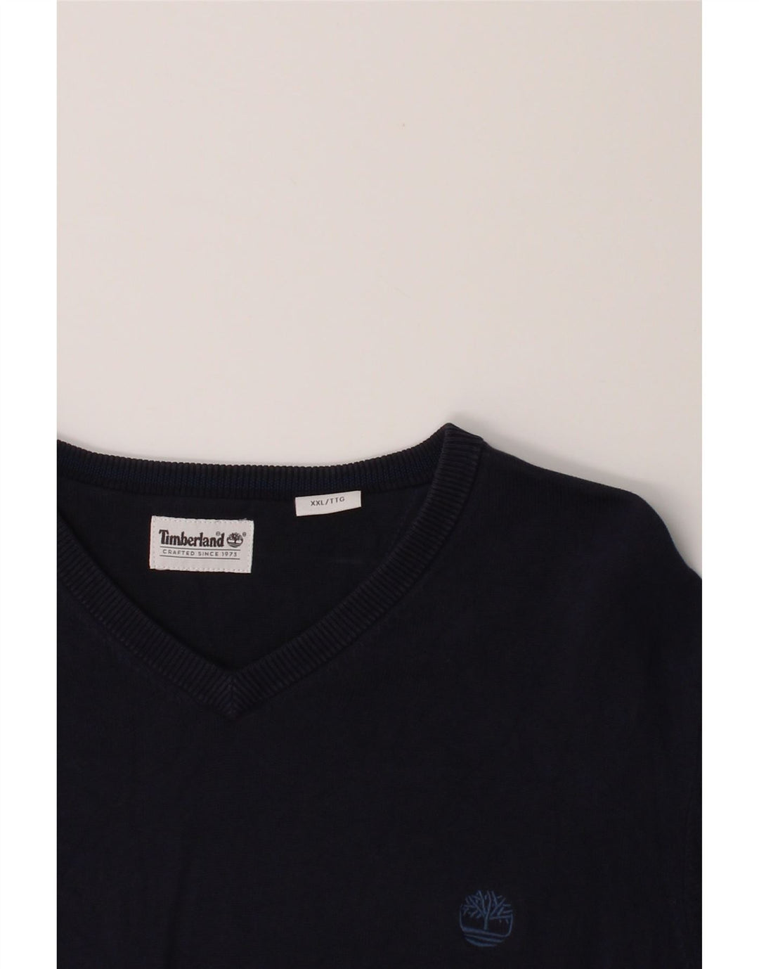 TIMBERLAND Womens V-Neck Jumper Sweater UK 20 2XL Navy Blue Cotton Vintage Timberland and Second-Hand Timberland from Messina Hembry 