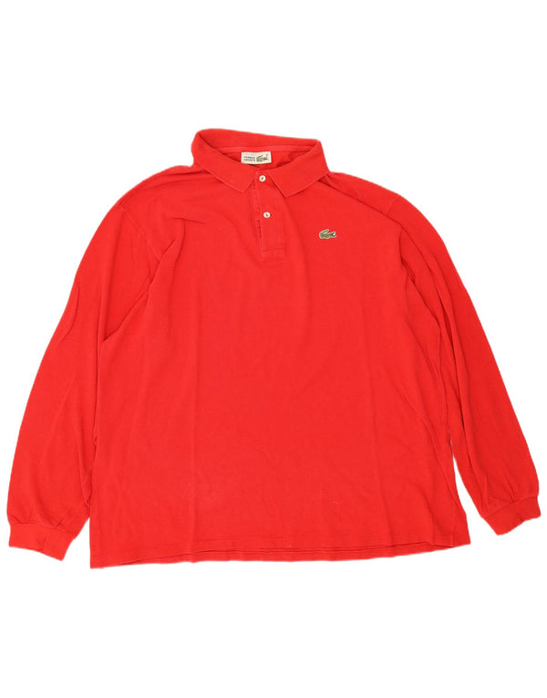 Camisa polo masculina de manga comprida Lacoste tamanho 7 2XL algodão vermelho