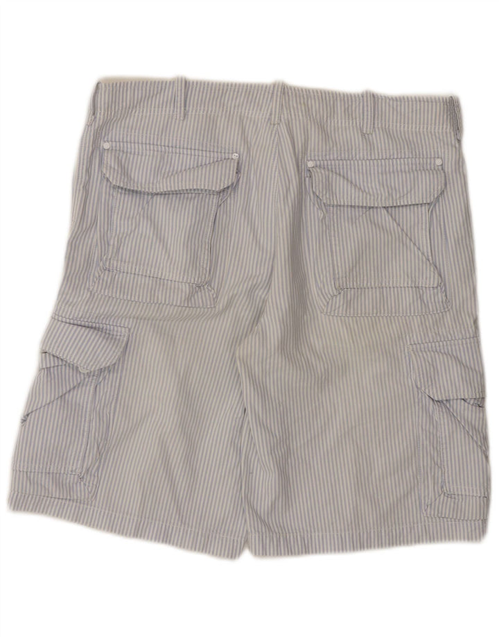 YUKO Mens Cargo Shorts IT 50 Grande W36 Azul Riscas de Algodão