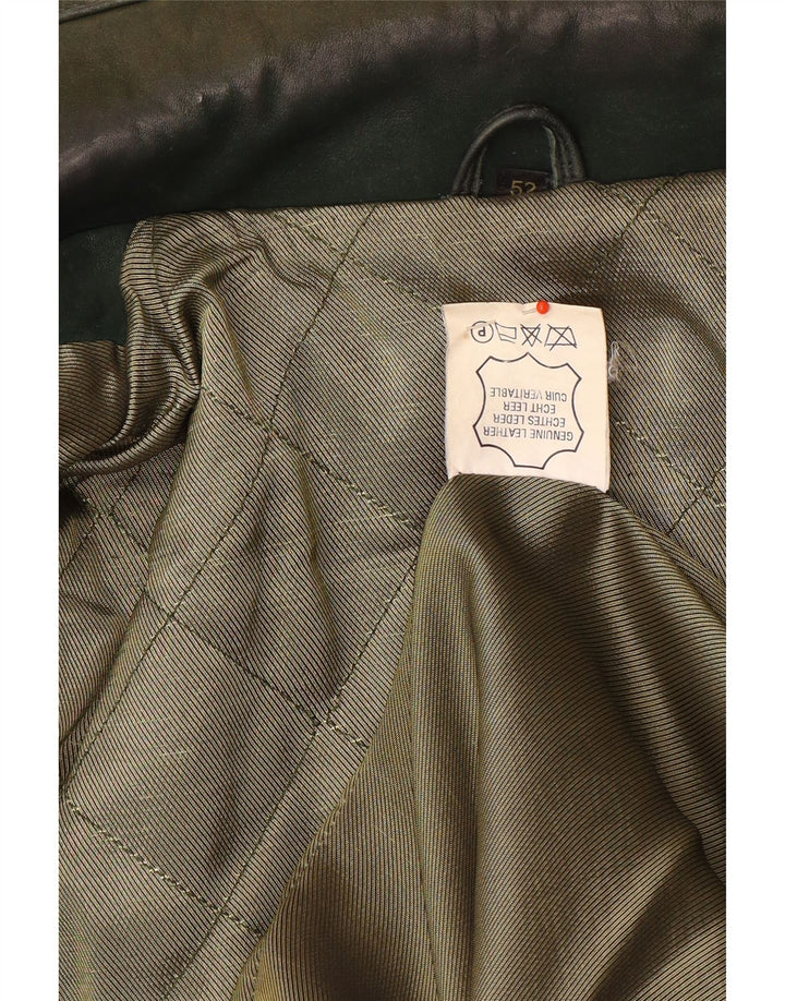 Jaqueta de couro masculina vintage EU 52 XL couro geométrico verde