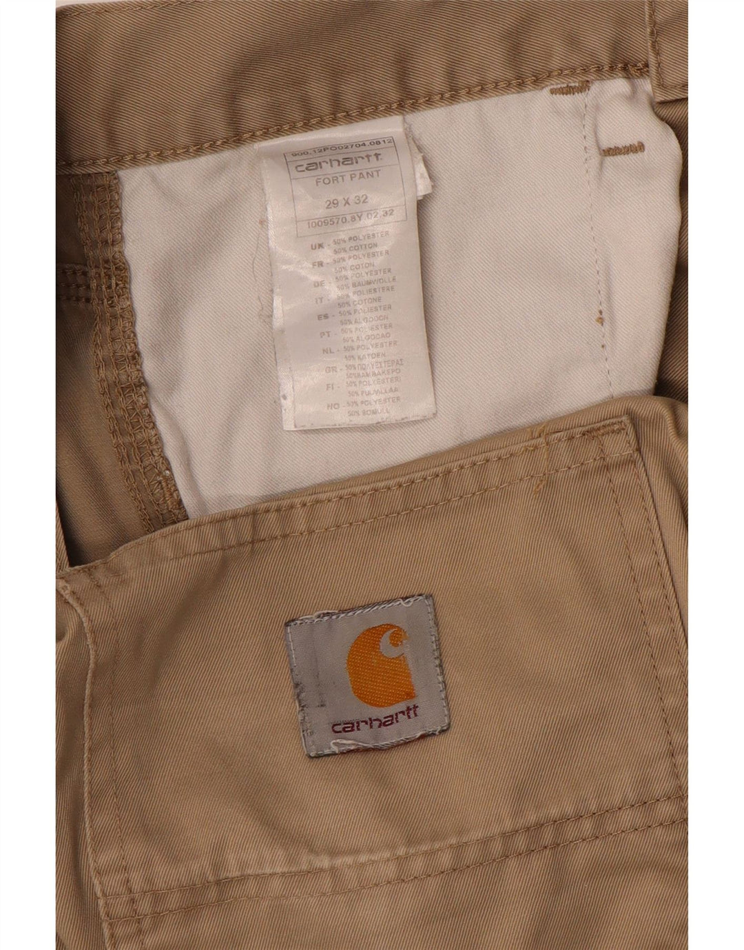 Calça cargo masculina CARHARTT reta W29 L32 poliéster cáqui