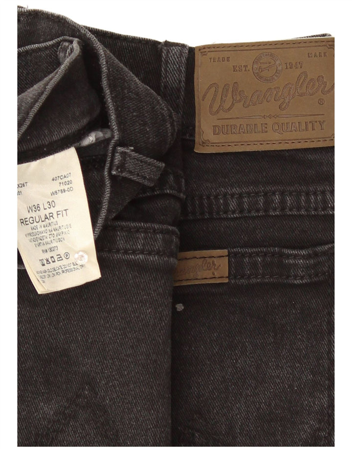 Wrangler Mens Regular Fit Straight Jeans W36 L30 Algodão Preto