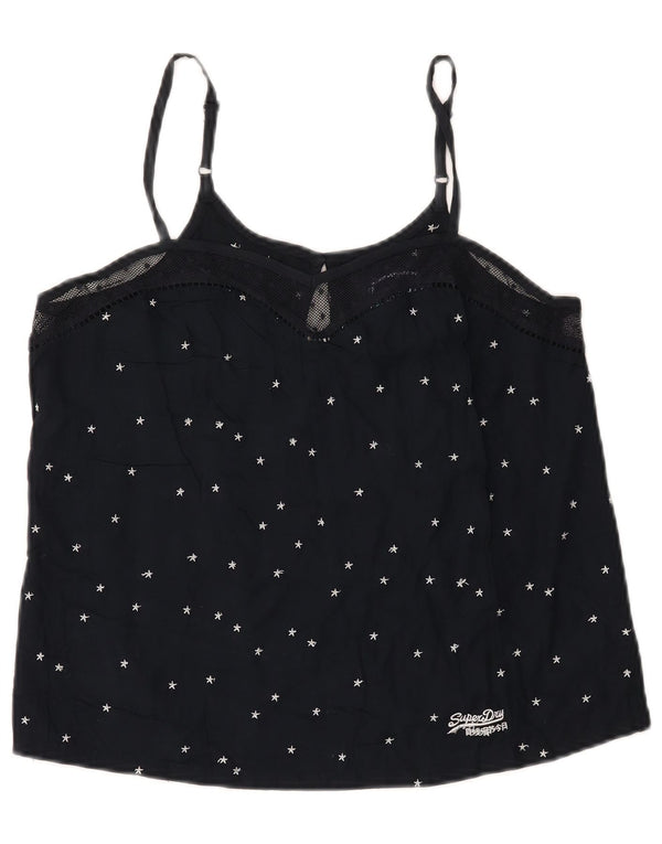 Superdry Womens Abstract Pattern Crop Cami Top Reino Unido 12 Médio Azul Marinho