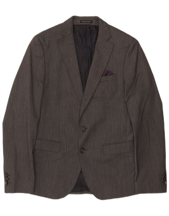 Jaqueta blazer masculina Zara com 2 botões EU 46 espinha de peixe cinza médio