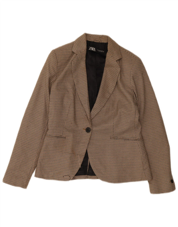 Jaqueta blazer feminina Zara com 1 botão UE 38 pequena marrom houndstooth