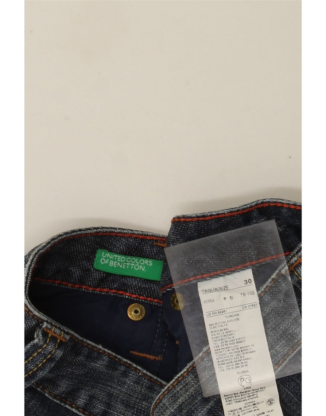 Shorts jeans masculino Benetton W30 algodão azul médio