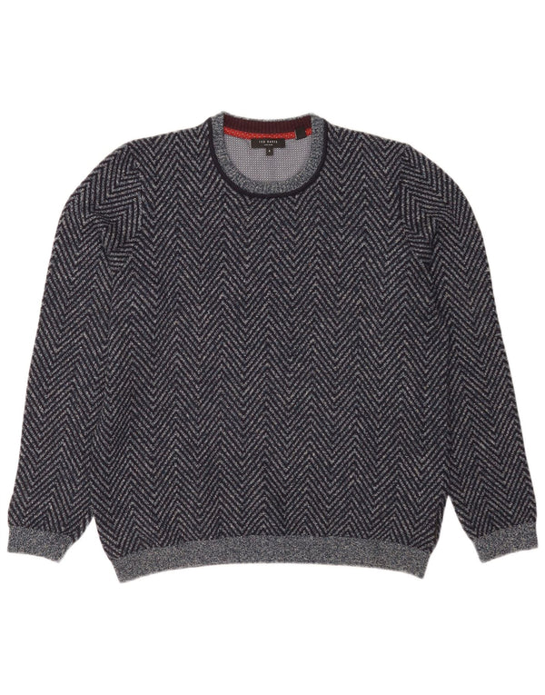 Suéter masculino Ted Baker com gola redonda tamanho 5 XL azul marinho algodão Chevron
