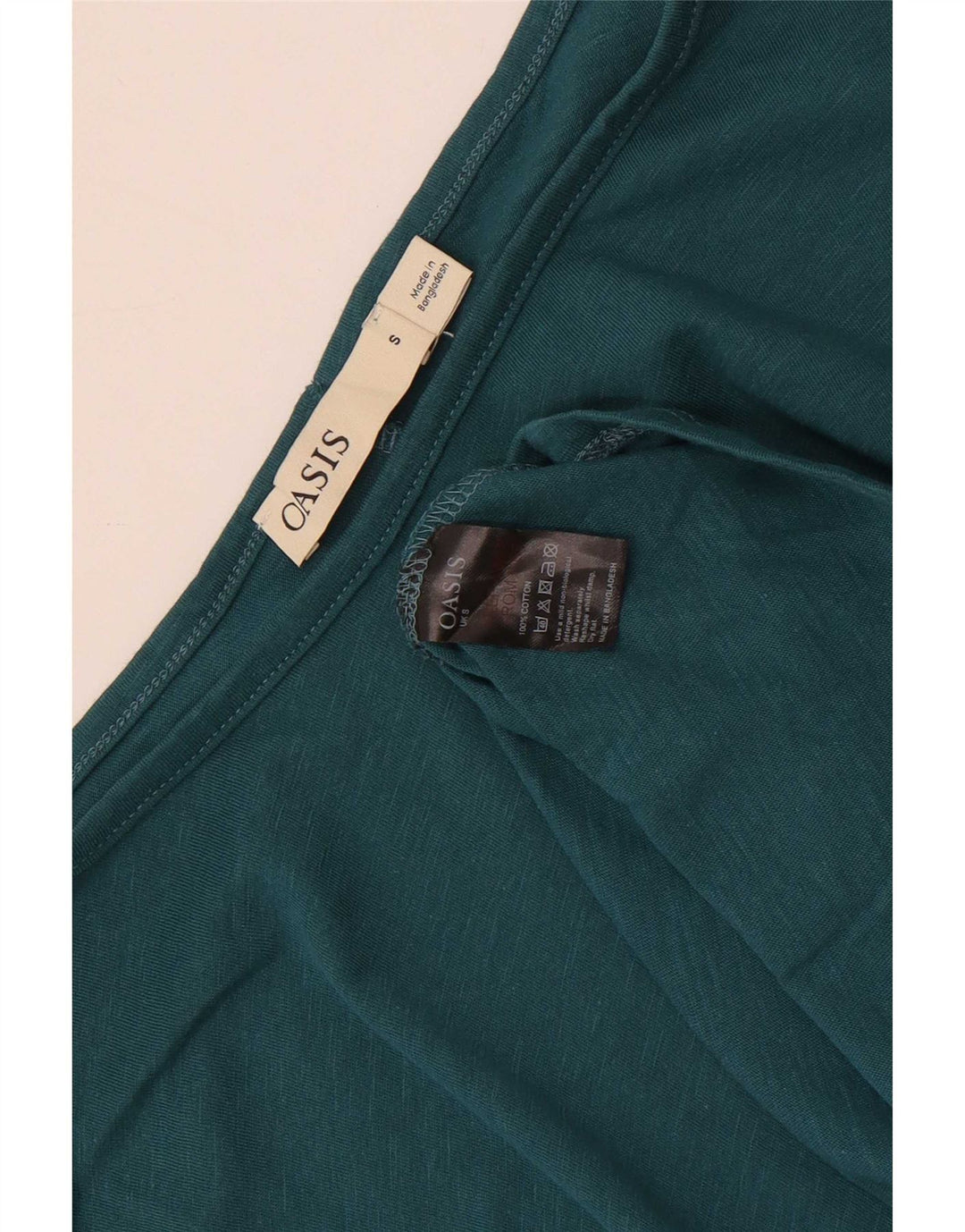 Top feminino Oasis manga 3/4 Reino Unido 10 pequeno algodão verde