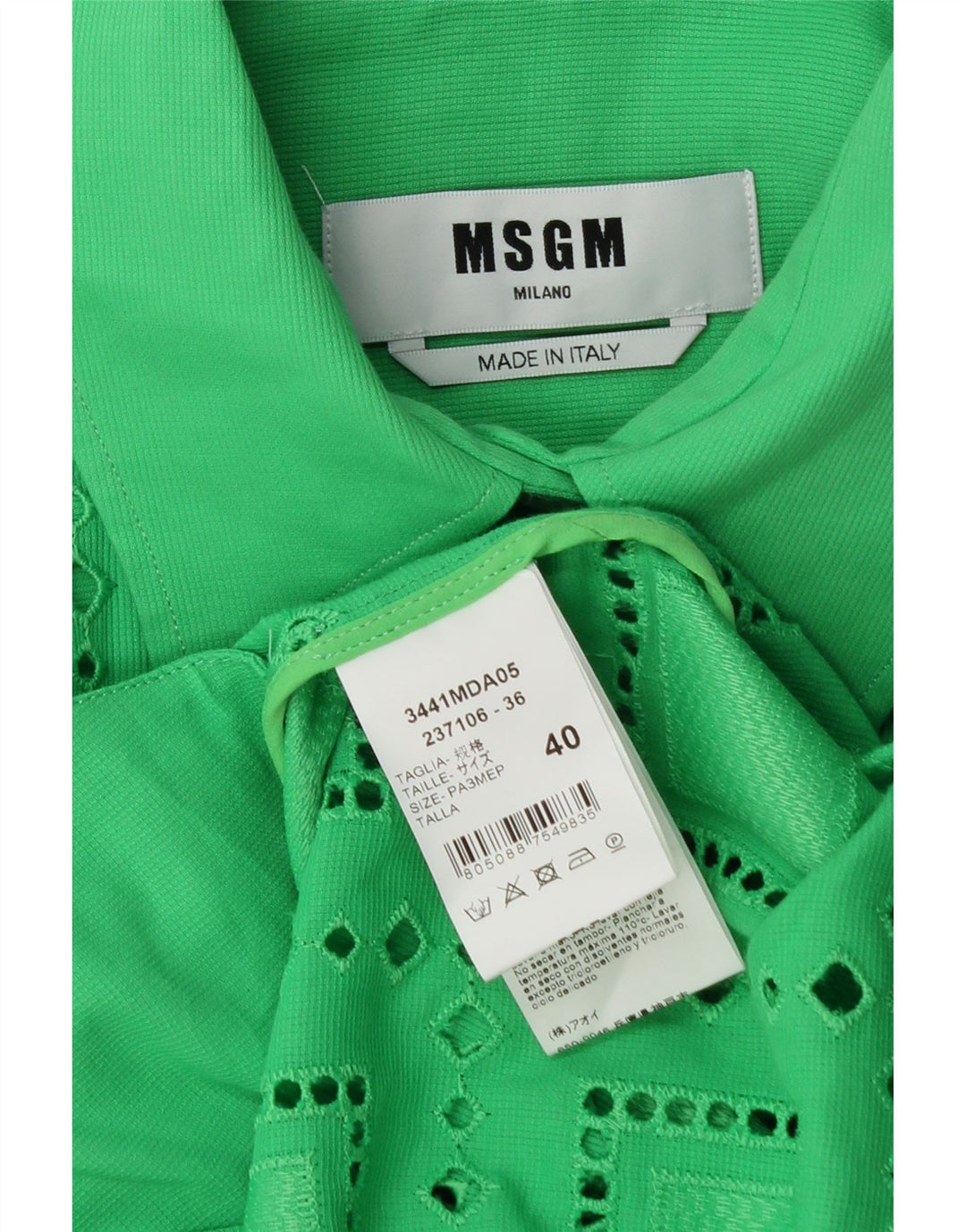 MSGM camisa feminina grande vestido IT 40 algodão geométrico verde médio